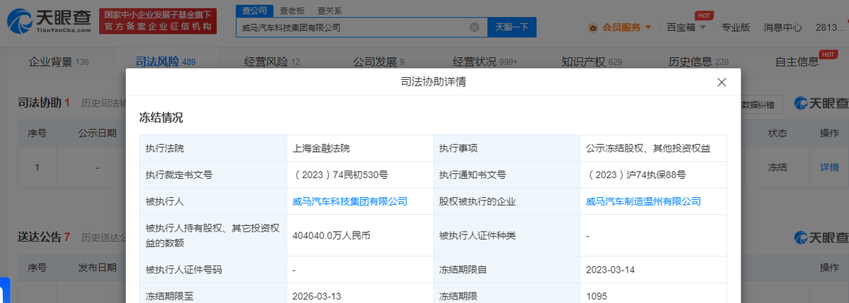 威马汽车被冻结40亿股权