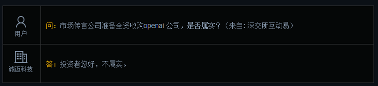 准备全资收购OpenAI公司？诚迈科技回应：不属实