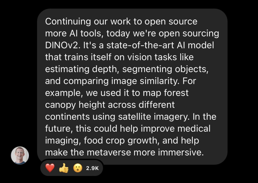 扎克伯格高调宣布 DINOv2