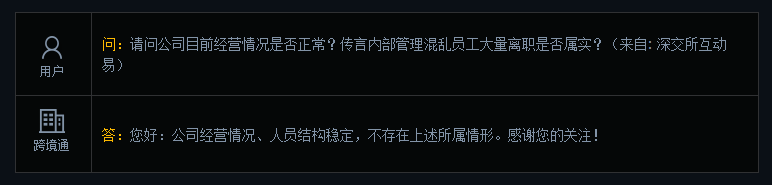 跨境通回应“内部管理混乱员工大量离职”传言：不存在该情形