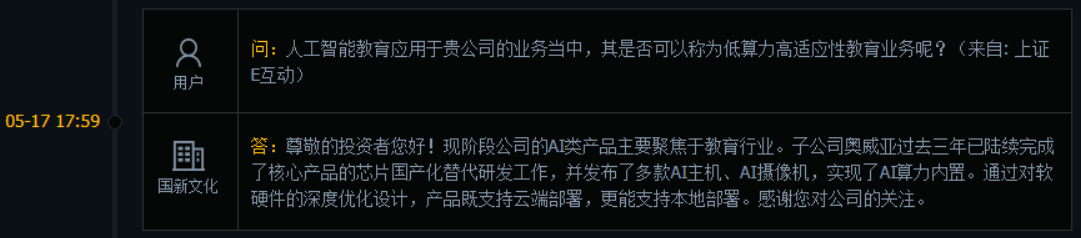 国新文化：已陆续完成了核心产品的芯片国产化替代研发工作