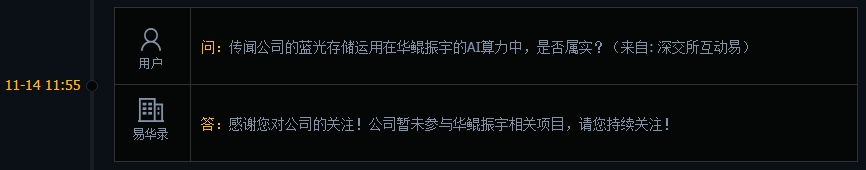 易华录：公司暂未参与华鲲振宇相关项目