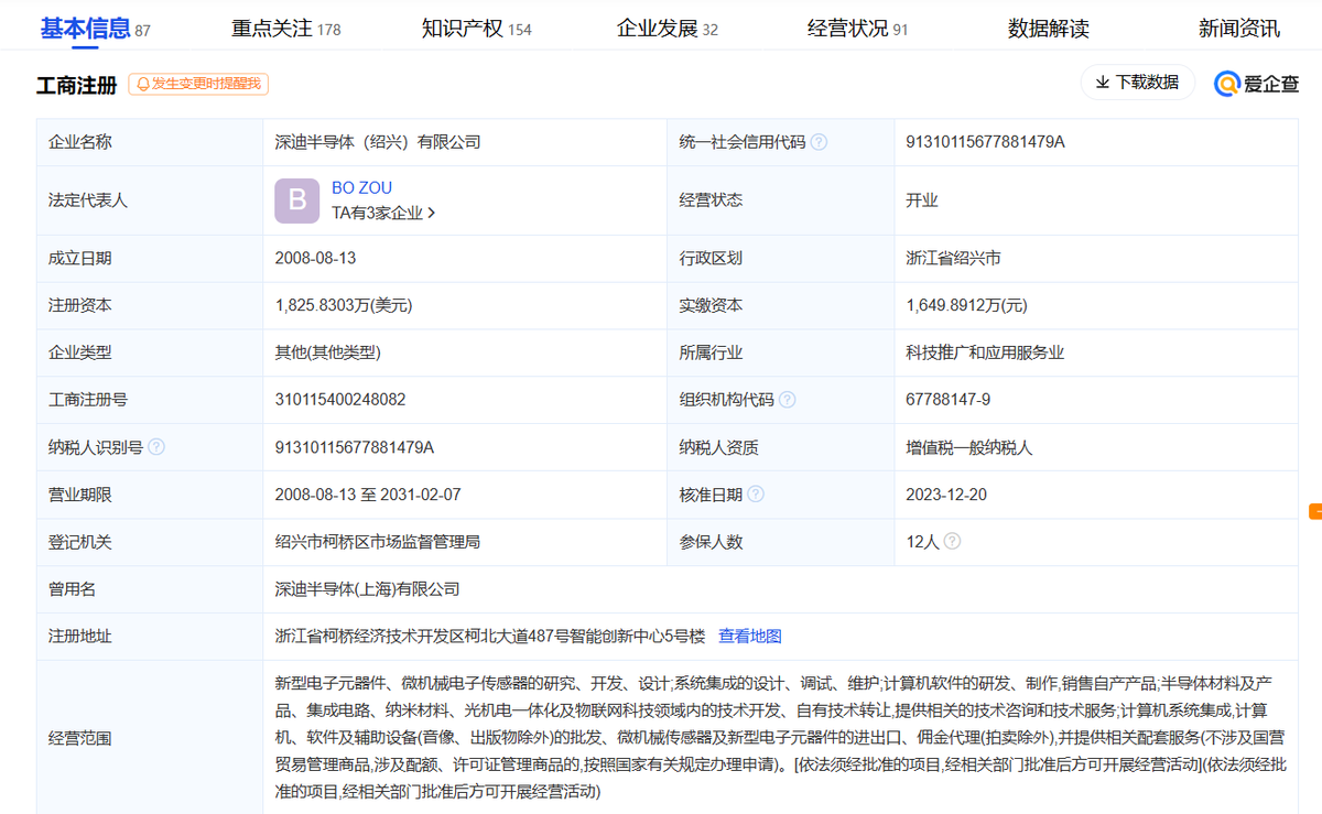 深圳市创启开盈入股深迪半导体，后者为陀螺仪芯片研发商