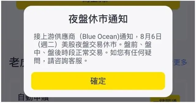 老虎证券：8月6日美股夜盘交易休市，盘前、盘中、盘后时段正常交易