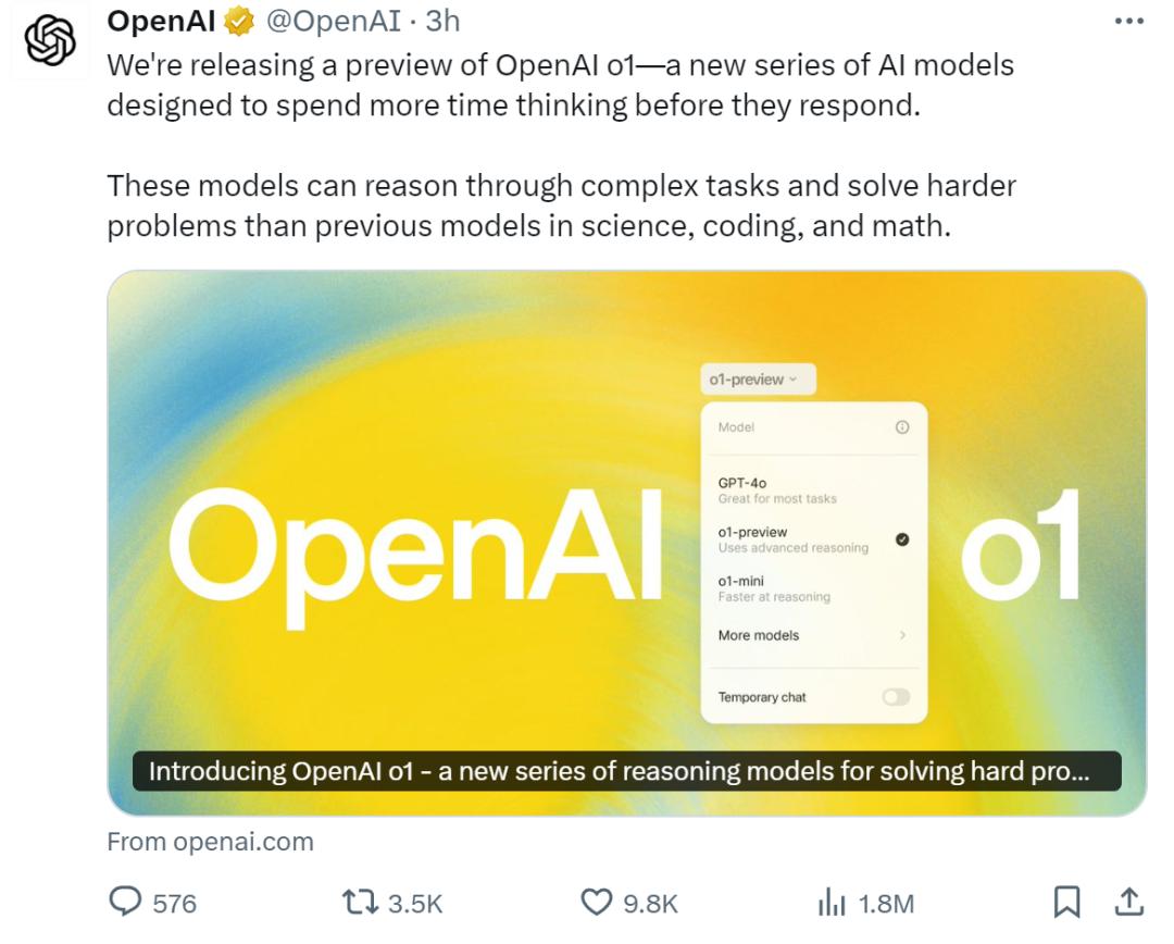 OpenAI震撼发布里程碑式模型，代号o1：更强了，也更贵了