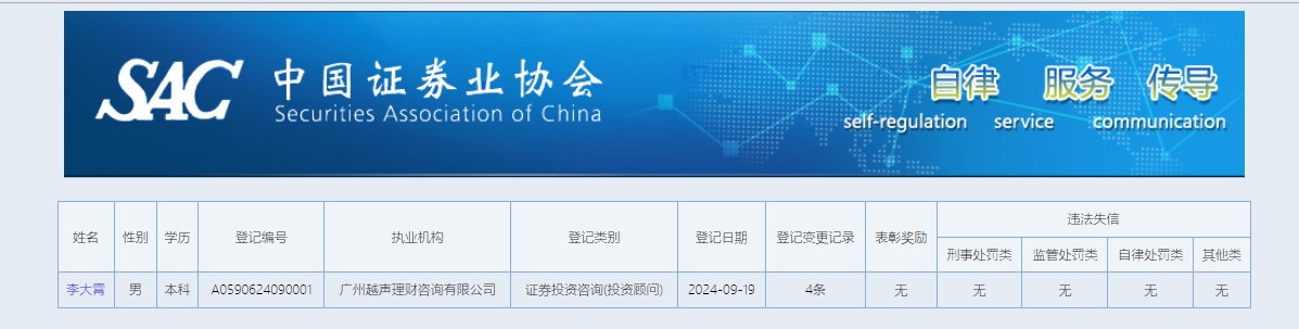 英大证券前首席经济学家李大霄入职新公司