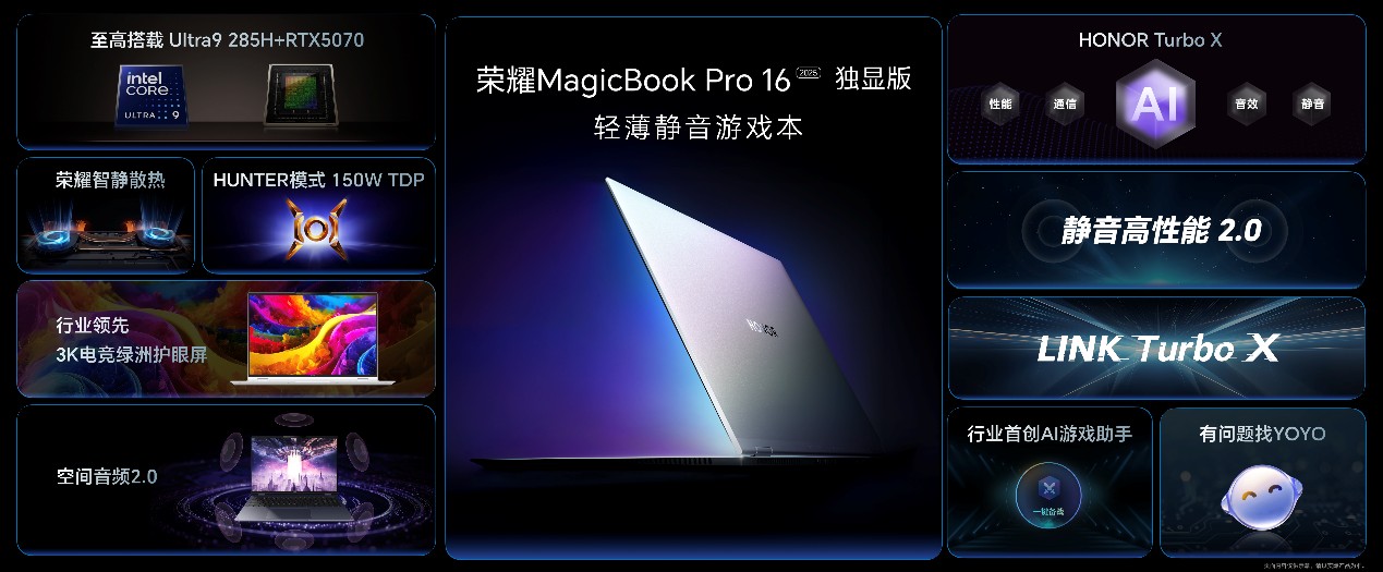 科氪 | 荣耀MagicBook Pro 16 2025发布：HONOR Turbo X重塑轻薄静音游戏本体验