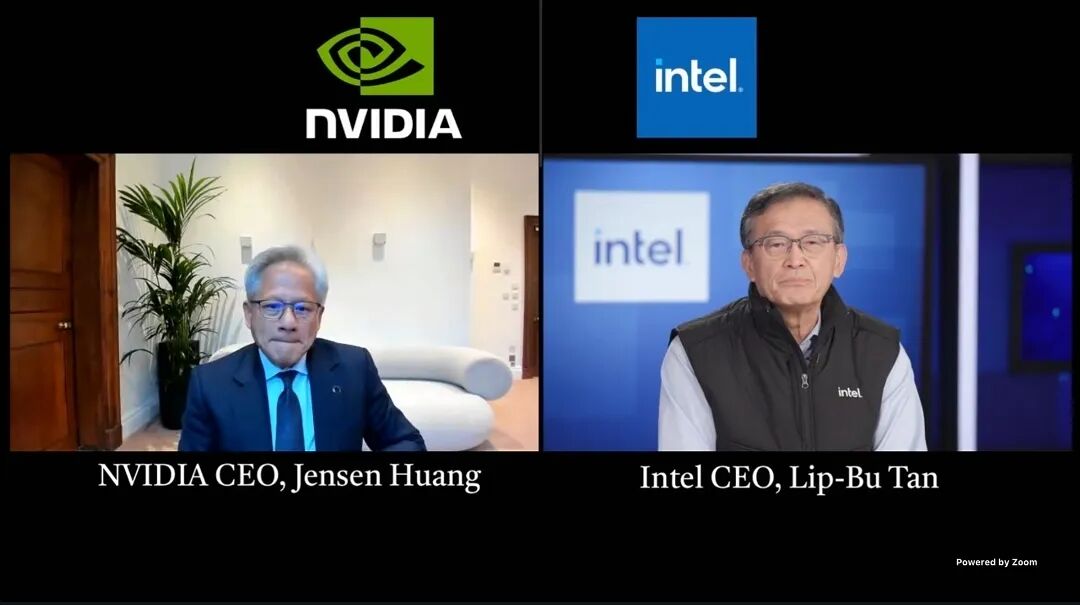英伟达CEO黄仁勋与英特尔CEO陈立武
