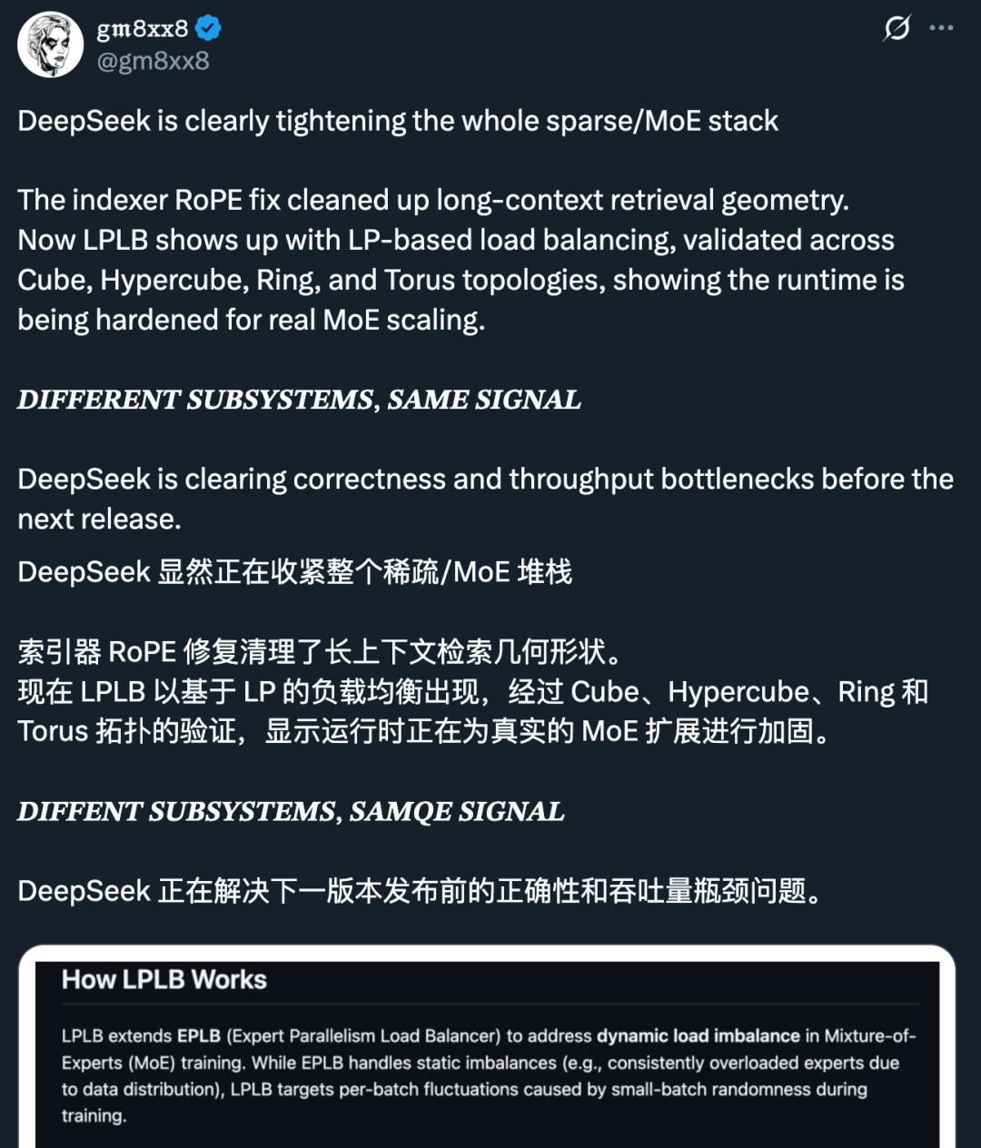 DeepSeek开源LPLB：基于线性规划的MoE负载均衡器突破训练瓶颈 LPLB 负载均衡 MoE模型 线性规划 第2张