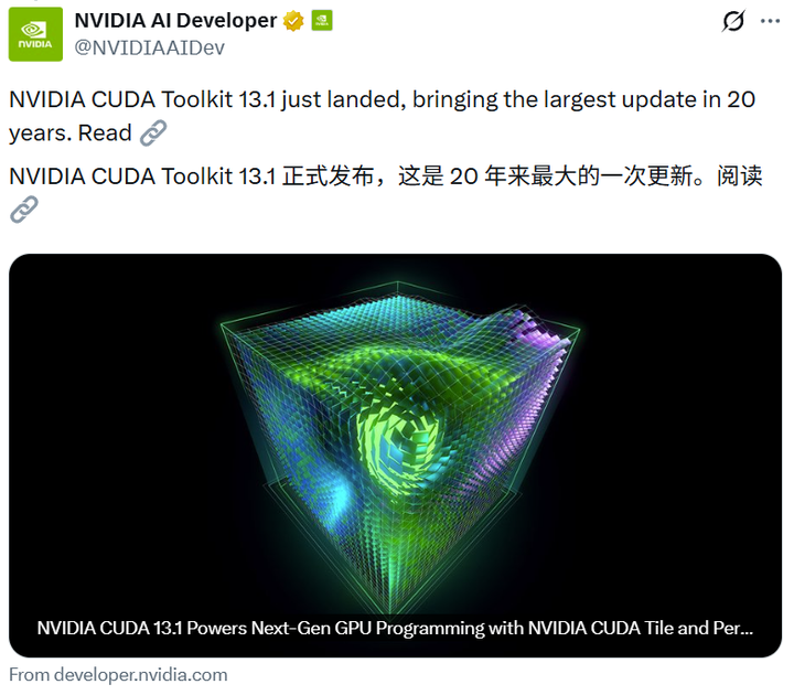 刚刚，英伟达CUDA迎来史上最大更新！