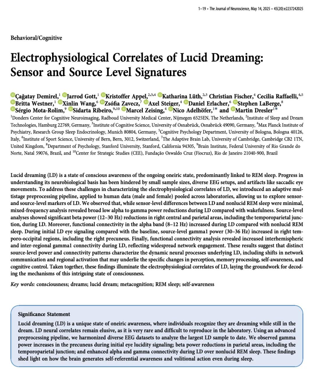 清醒梦：大脑活动揭示独特意识状态